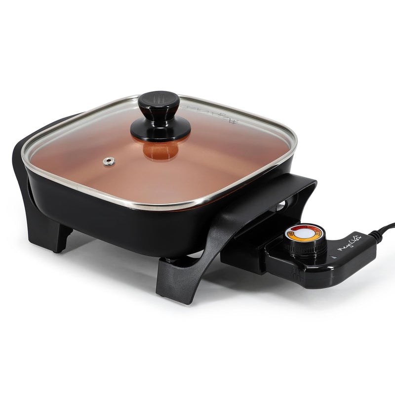 Mega chef Electric Skillet with Tempered Glass Lid, Copper Non-Stick Coating & Adjustable Temperature Control, Versatile Small Kitchen Appliance (8 Inch Skillet) - Image 3